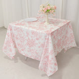 70x70inch White Pink French Toile Polyester Square Tablecloth