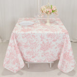 70x70inch White Pink French Toile Polyester Square Tablecloth