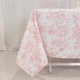 70x70inch White Pink French Toile Polyester Square Table Overlay