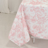 70x70inch White Pink French Toile Polyester Square Tablecloth