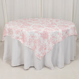 70x70inch White Pink French Toile Polyester Square Table Overlay