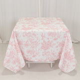 70x70inch White Pink French Toile Polyester Square Tablecloth