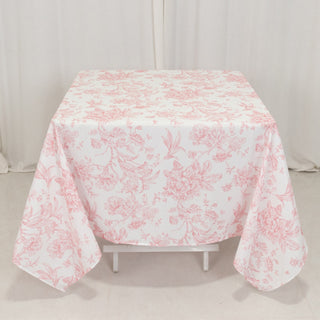 <span style="background-color:#ffffff;color:#1d1f25;">Floral Charm with White Pink French Toile Tablecloth</span>