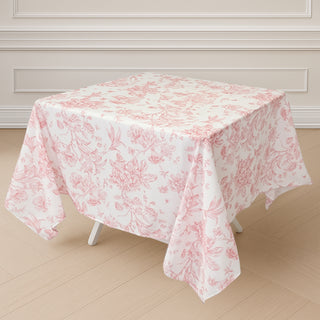 White Pink French Toile Polyester Square Tablecloth