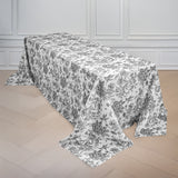 Polyester 90x132inch Rectangle Tablecloth White - Seamless Black French Toile Pattern Formal