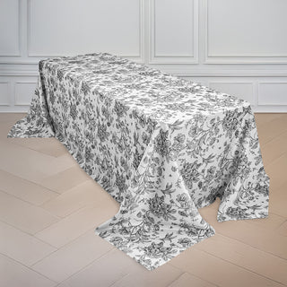 Exquisite White with Black Floral Toile Pattern Tablecloth