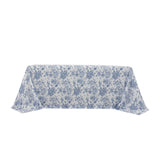 90x132inch White Blue French Toile Polyester Tablecloth, Seamless Floral Rectangle Table#whtbkgd