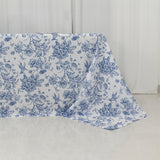 90x132inch White Blue French Toile Polyester Tablecloth, Seamless Floral Rectangle Table Cover