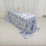 90x132inch White Blue French Toile Polyester Tablecloth, Seamless Floral Rectangle Table Cover