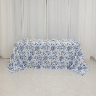 <h3 style="margin-left:0px;"><strong>White Blue French Toile Polyester Tablecloth 90"x132"</strong>