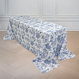 90x132inch White Blue French Toile Polyester Tablecloth, Seamless Floral Rectangle Table Cover