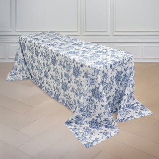 Classic White &amp; Blue French Toile Rectangular Polyester Tablecloth