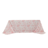 90x132inch White Pink French Toile Polyester Tablecloth, Seamless Floral Rectangle Table#whtbkgd