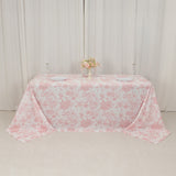 90x132inch White Pink French Toile Polyester Tablecloth, Seamless Floral Rectangle Table Cover