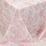 90x132inch White Pink French Toile Polyester Tablecloth, Seamless Floral Rectangle Table Cover