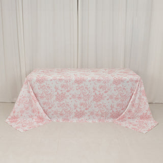 <h3 style="margin-left:0px;"><strong>White Pink French Toile Polyester Tablecloth 90"x132"</strong>