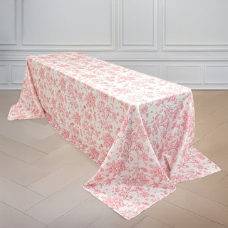 Classic White &amp; Pink French Toile Rectangular Polyester Tablecloth
