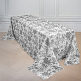 Polyester 90x156inch Rectangle Tablecloth White - Seamless Black French Toile Pattern for Grand