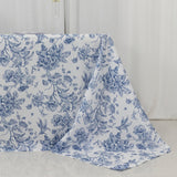 90x156inch White Blue French Toile Polyester Tablecloth, Seamless Floral Rectangle Table Cover