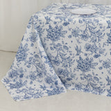 90x156inch White Blue French Toile Polyester Tablecloth, Seamless Floral Rectangle Table Cover