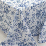 90x156inch White Blue French Toile Polyester Tablecloth, Seamless Floral Rectangle Table Cover