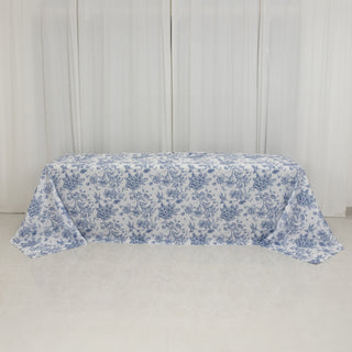 <h3 style="margin-left:0px;"><strong>White Blue French Toile Polyester Tablecloth 90"x156"</strong>