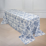 Polyester 90\"x156\" Rectangle Tablecloth White - Seamless Blue French Toile Pattern