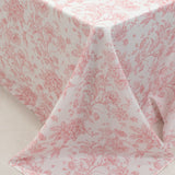 90x156inch White Pink French Toile Polyester Tablecloth, Seamless Floral Rectangle Table Cover