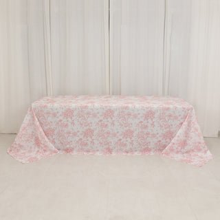 <h3 style="margin-left:0px;"><strong>White Pink French Toile Polyester Tablecloth 90"x156"</strong>