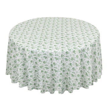 Dusty Sage Green Polyester Round Tablecloth in French Toile Pattern - 120"