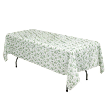 Dusty Sage Green Polyester Rectangular Tablecloth in French Toile Pattern - 60"x102"