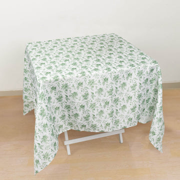 Dusty Sage Green Floral Polyester Square Tablecloth-70"x70"