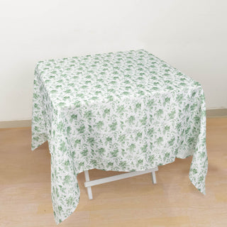 Dusty Sage Green Floral Polyester Square Tablecloth
