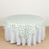 Dusty Sage Green Floral Polyester Square Table Overlay, Wrinkle Free Seamless Table Topper