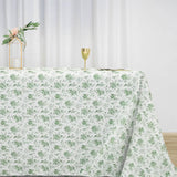 Dusty Sage Green Polyester Rectangular Tablecloth in French Toile Pattern