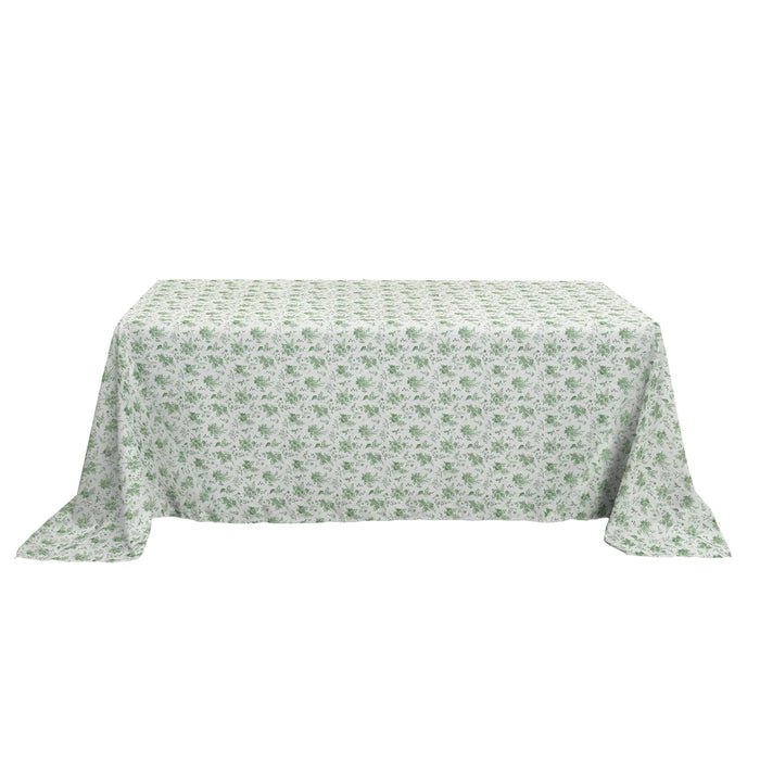 Dusty Sage Green Polyester Rectangular Tablecloth in French Toile Pattern