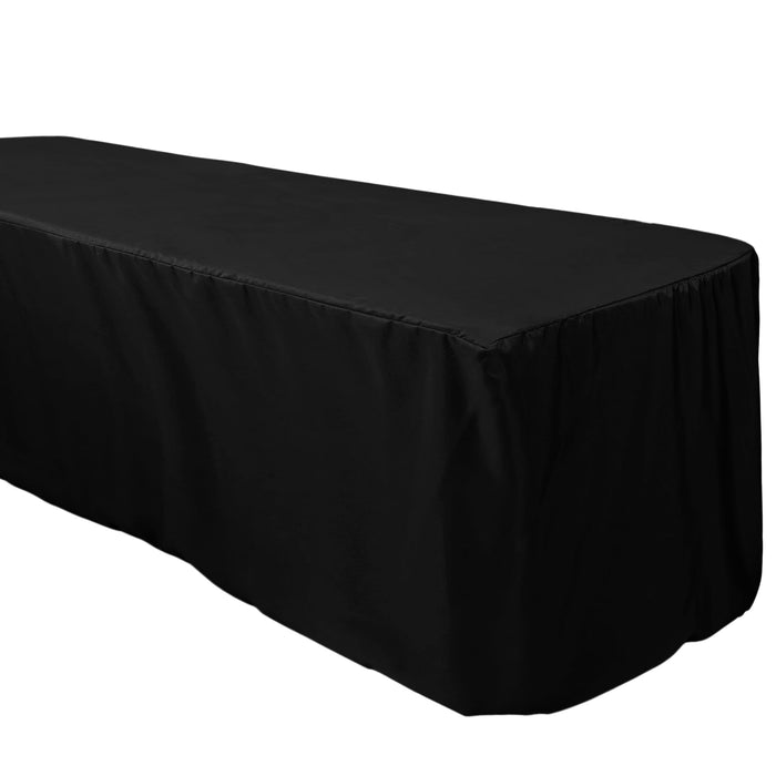 Black Fitted Premium Polyester Rectangle Tablecloth 8ft Table Cover For 96x30inch Tables