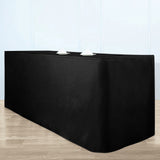 Black Fitted Premium Polyester Rectangle Tablecloth 8ft Table Cover For 96x30inch Tables - 220GSM