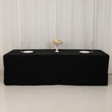 Black Fitted Premium Polyester Rectangle Tablecloth 8ft Table Cover For 96x30inch Tables - 220GSM