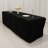 Black Fitted Premium Polyester Rectangle Tablecloth 8ft Table Cover For 96x30inch Tables - 220GSM