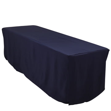 Navy Blue Fitted Premium Polyester Rectangle Tablecloth 8ft Table Cover For 96"x30" Tables - 220GSM