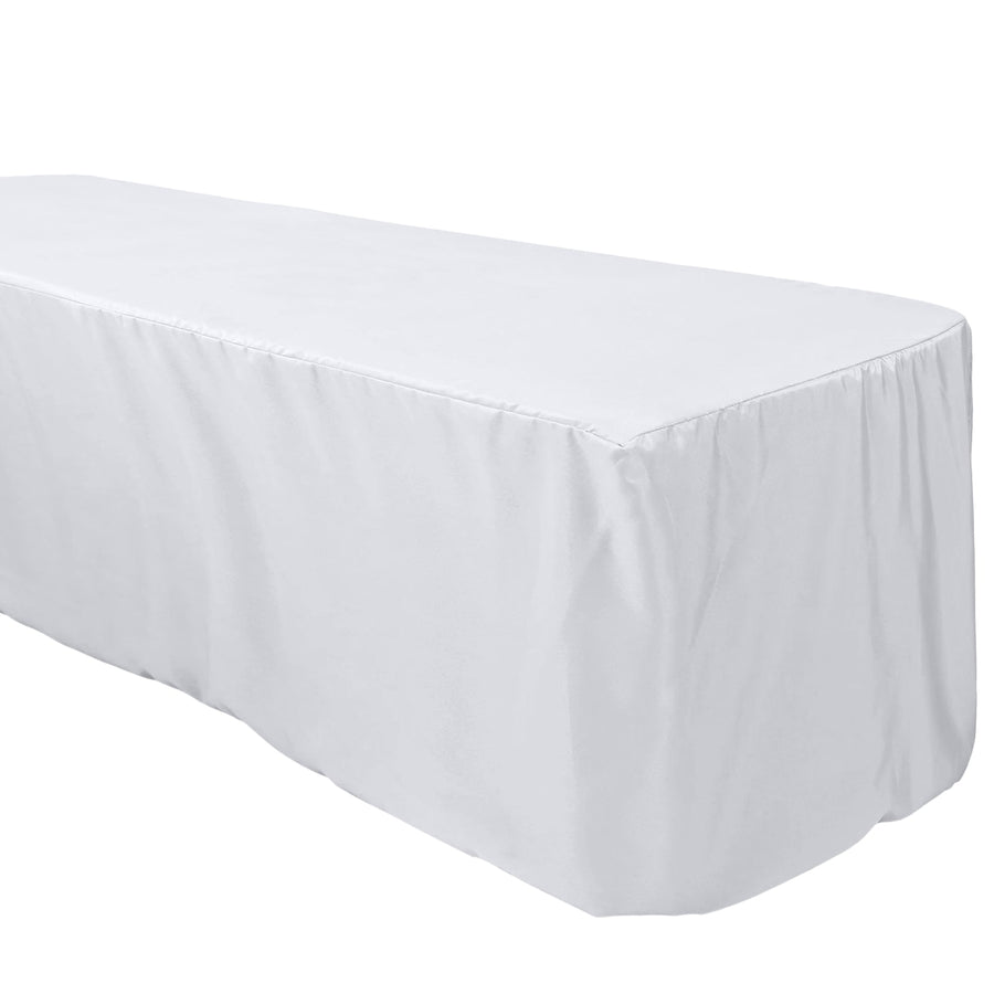 White Fitted Premium Polyester Rectangle Tablecloth 8ft Table Cover For 96x30inch Tables