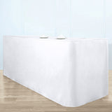 White Fitted Premium Polyester Rectangle Tablecloth 8ft Table Cover For 96x30inch Tables - 220GSM