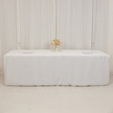 White Fitted Premium Polyester Rectangle Tablecloth 8ft Table Cover For 96x30inch Tables - 220GSM