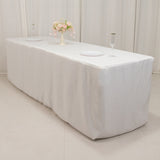 White Fitted Premium Polyester Rectangle Tablecloth 8ft Table Cover For 96x30inch Tables - 220GSM