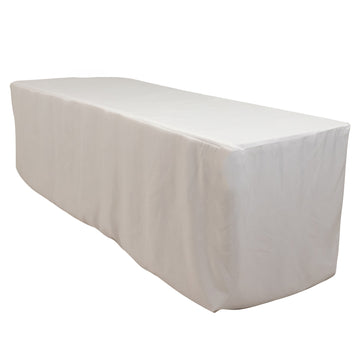 Premium Polyester 8ft Rectangle Tablecloth White Durable Fitted 220GSM Table Cover for Trade Shows & Events