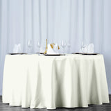 Ivory Seamless Polyester Round Tablecloth 120inch Inherently Flame Retardant Table Cover