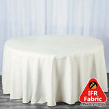 Ivory Seamless Polyester Round Tablecloth 120inch Inherently Flame Retardant Table Cover