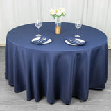 Navy Blue Seamless Polyester Round Tablecloth 120inch Inherently Flame Retardant Table Cover