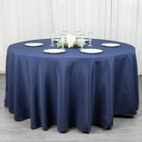 Navy Blue Seamless Polyester Round Tablecloth 120inch Inherently Flame Retardant Table Cover